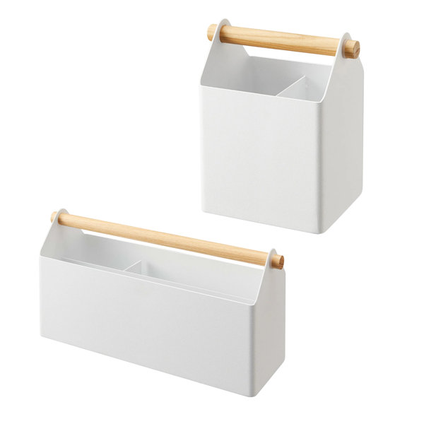 Yamazaki 2299 TOWER Desk Organizer, White, Steel/Wood, Minimalist